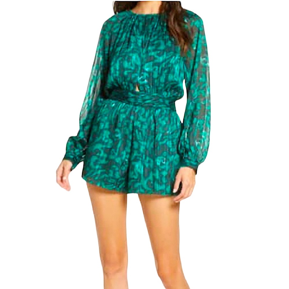 ALI & JAY: NWT Call Me Long Sleeve Silk Green Romper - Size XS